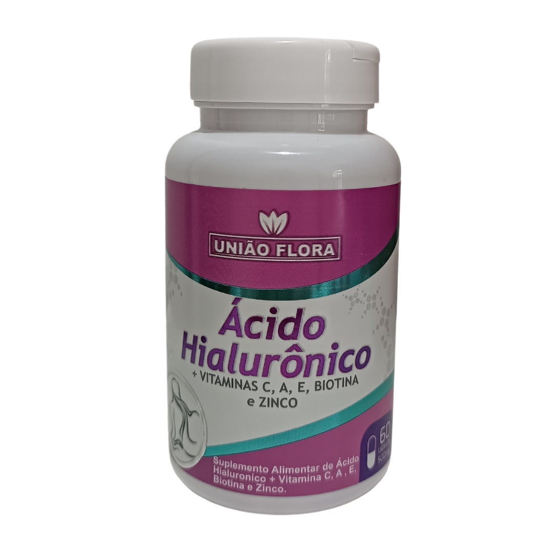 ÁCIDO HIALURÔNICO + Vit. C, A, E, BIOTINA E ZINCO - 60 cápsulas - UNIÃO FLORA