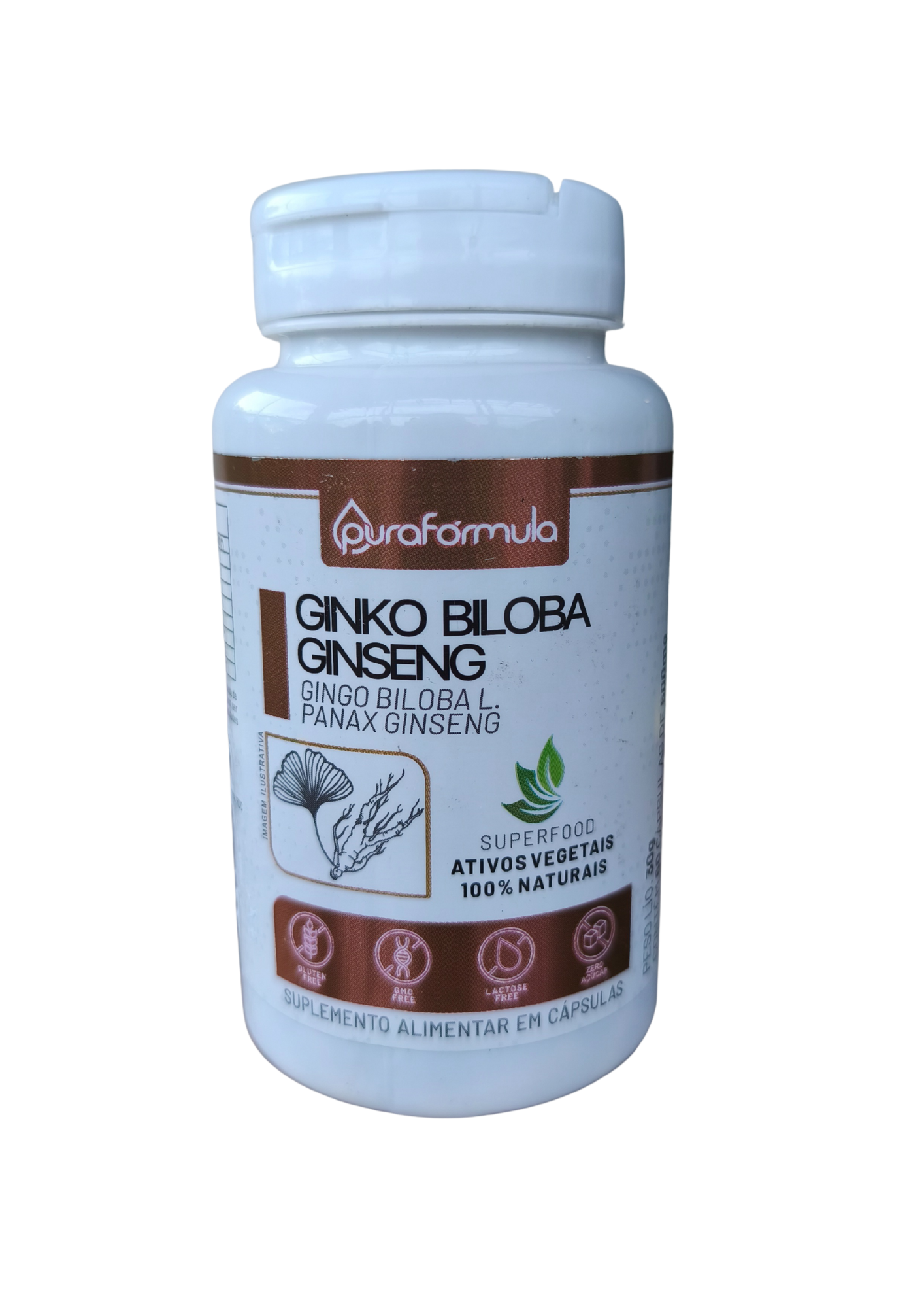 GINKGO BILOBA COM GINSENG - 500mg - 60 Cápsulas - PURA FÓRMULA