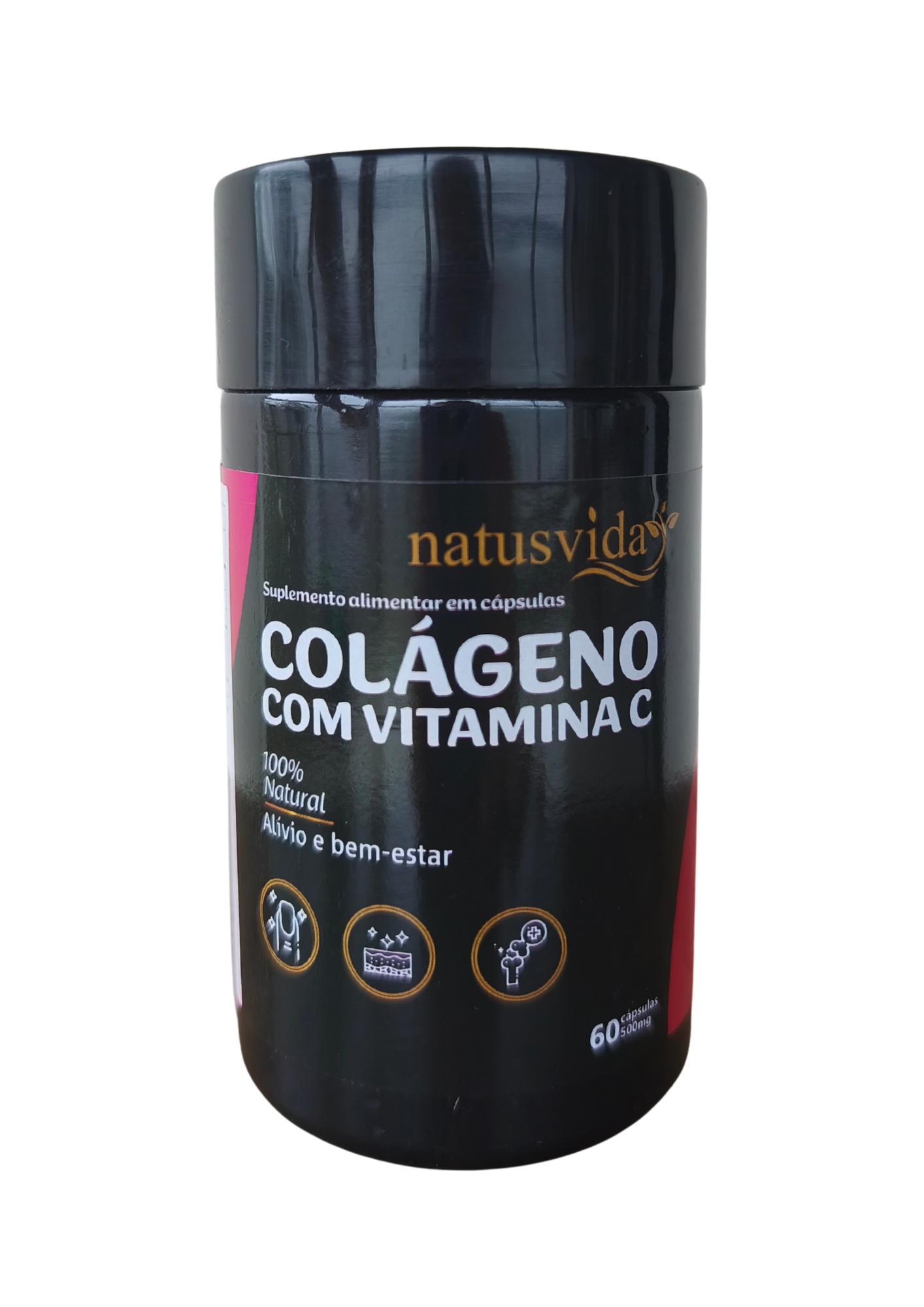 COLÁGENO COM VITAMINA C - 500mg - 60 Cápsulas - NATUSVIDA
