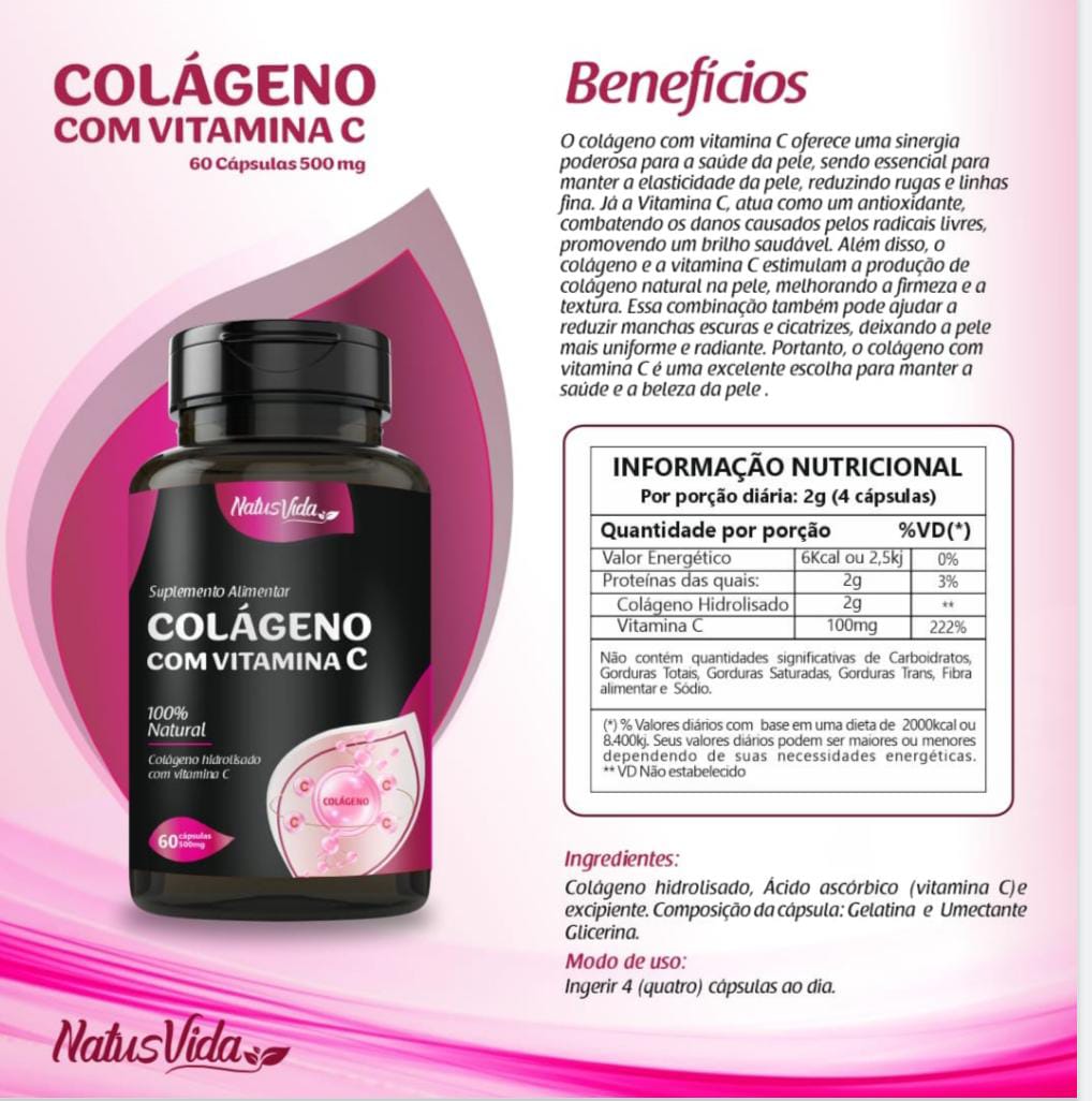 COLÁGENO COM VITAMINA C 500mg - 60 Capsulás