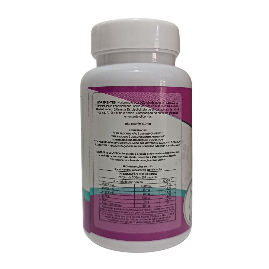 ÁCIDO HIALURÔNICO + Vit. C, A, E, BIOTINA E ZINCO - 60 cápsulas - UNIÃO FLORA
