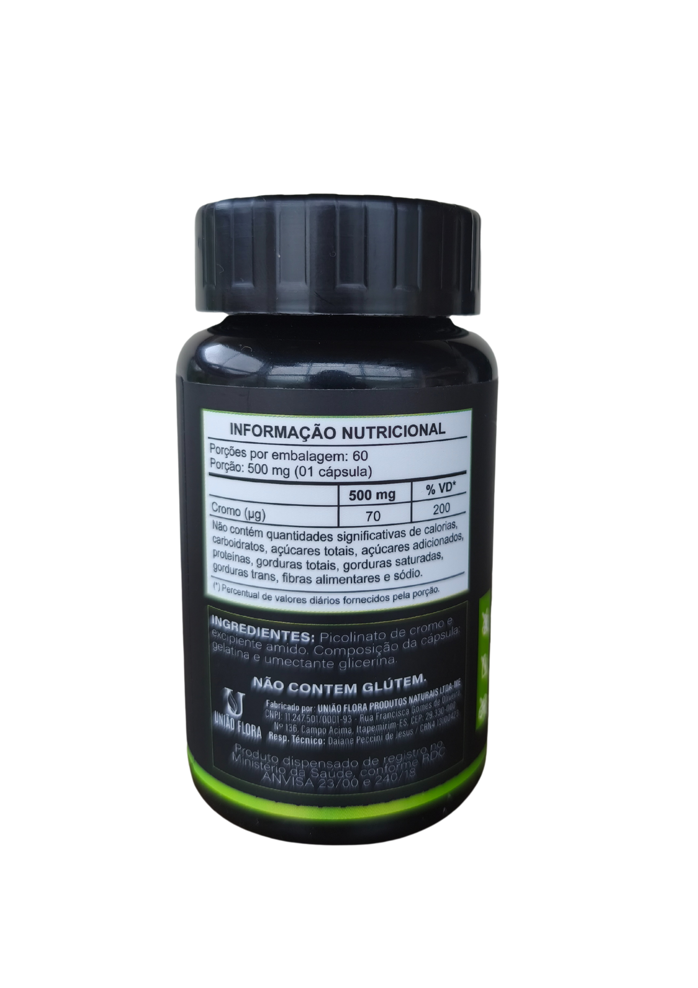 Picolinato de cromo - 500mg - 60 Cápsulas - FORCE SENS - UNIÃO FLORA